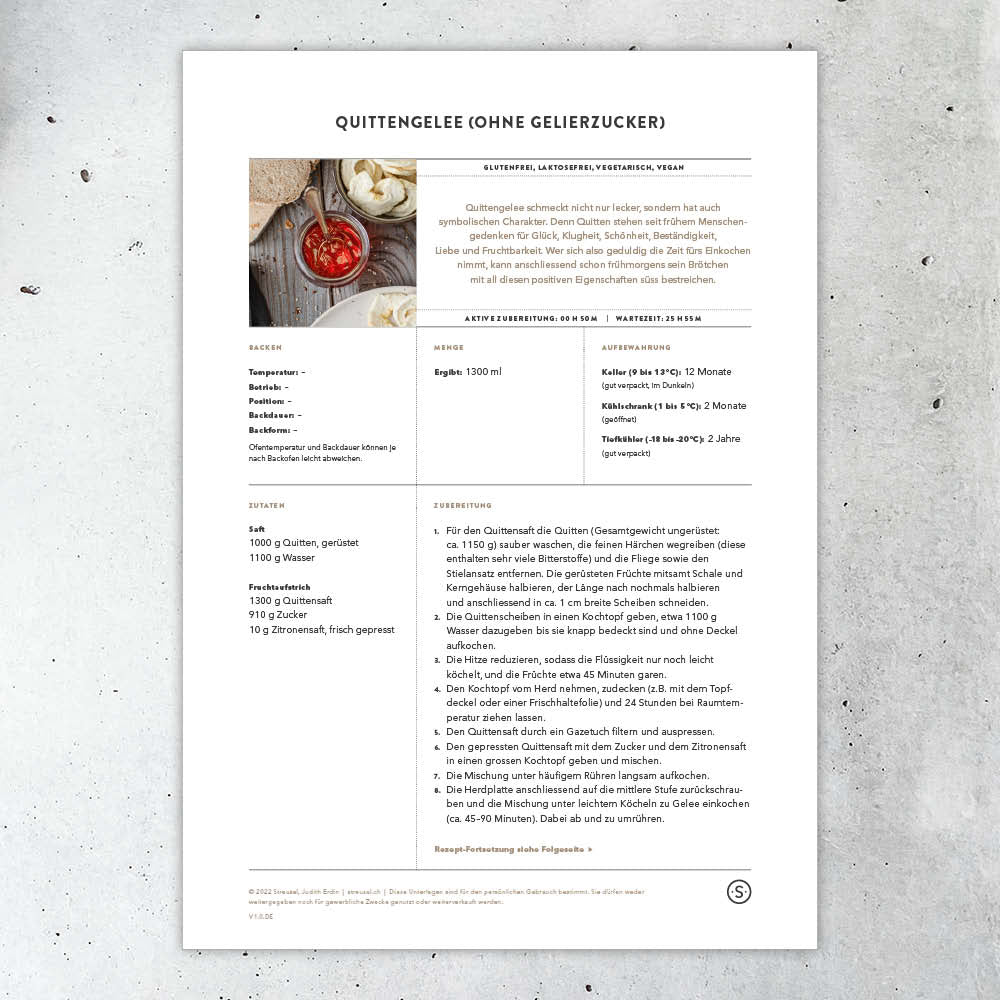 Quittengelee (ohne Gelierzucker) (Rezeptblatt) – Streusel Shop Quittengelee (ohne Gelierzucker) (Rezeptblatt) – Streusel Shop