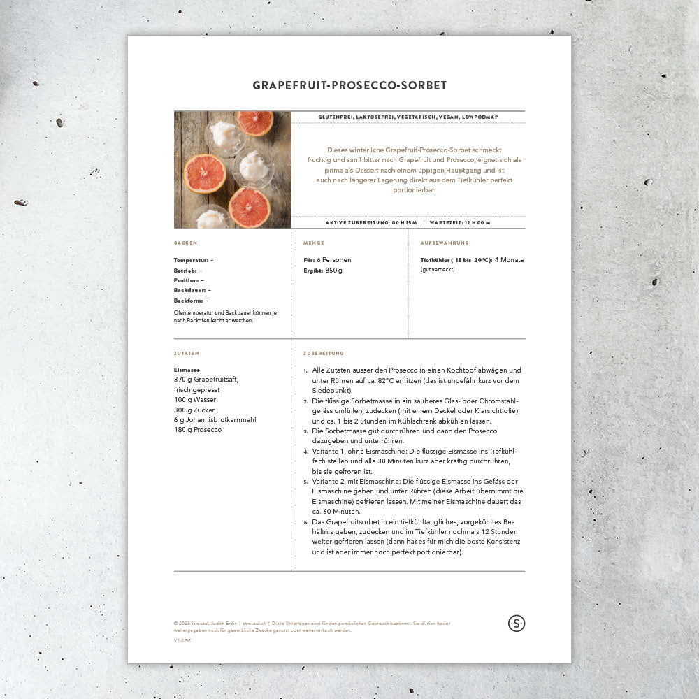 GrapefruitProseccoSorbet (Rezeptblatt) Streusel Shop