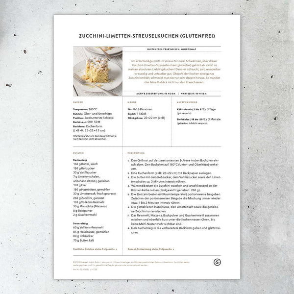 Zucchini-Limetten-Streuselkuchen (glutenfrei) (Rezeptblatt)